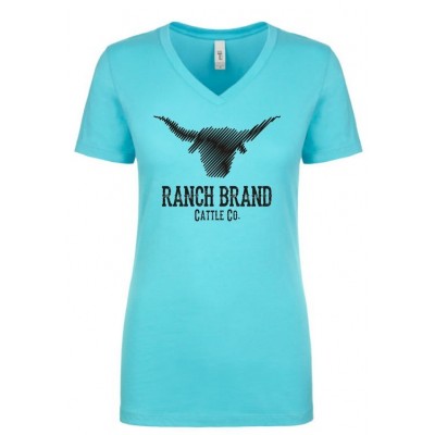 RANCH BRAND - T-shirt femme Cattle turquoise/noir